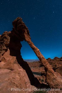 Elephant arch and stars at night, moonlight, Valley of Fire State Park