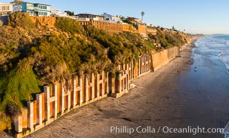 Falling bluffs and reinforcements, buttressing, Encinitas and Leucadia. These bluffs are coming down, its only a matter of time, but residents spend to prop up the bluffs and keep their homes from falling into the ocean