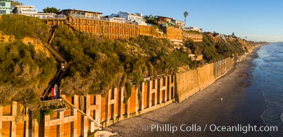 Falling bluffs and reinforcements, buttressing, Encinitas and Leucadia. These bluffs are coming down, its only a matter of time, but residents spend to prop up the bluffs and keep their homes from falling into the ocean