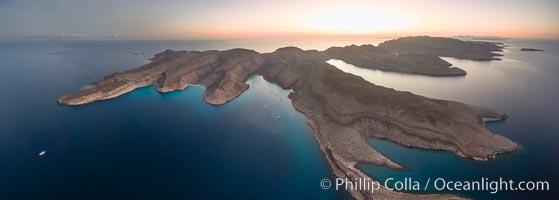 Ensenada Grande, Isla Partida, Sea of Cortez. From left to right: Punta Tintorera, Ensenada Grande, Punta Tijeretas, Las Cuevitas, El Cardonal. Los Islotes visible in distance at upper left