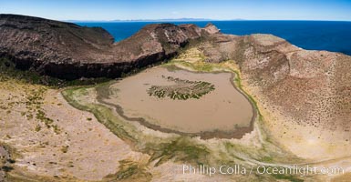 Ephemeral Lake atop Summit Mesa, Isla Partida, aerial view, Sea of Cortez, Baja California