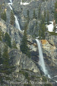 An ephemeral waterfall on the west side of Sentinel Rock.  This fall only flows during years of exceptional snow and rainfall, Yosemite National Park, California