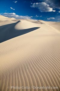 Eureka Dunes. The Eureka Valley Sand Dunes are California's tallest sand dunes, and one of the tallest in the United States. Rising 680' above the floor of the Eureka Valley, the Eureka sand dunes are home to several endangered species, as well as "singing sand" that makes strange sounds when it shifts. Located in the remote northern portion of Death Valley National Park, the Eureka Dunes see very few visitors