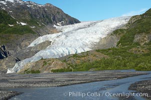 Exit Creek, the meltwaters of Exit Glacier, flow over the gravel plains over which the glacier has receded, Kenai Fjords National Park, Alaska