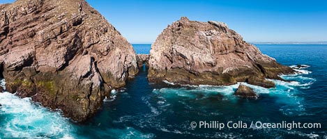 The Famed Keyhole at North Coronado Island, Mexico. The Keyhole is an underwater channel that passes below a natural stone arch which is exposed or underwater depending on the tides and waves, Coronado Islands (Islas Coronado)