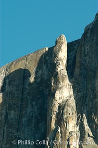 The Finger, a dramatic spire alongside Yosemite Falls that is a popular destination for advanced climbers, Yosemite Valley, Yosemite National Park, California