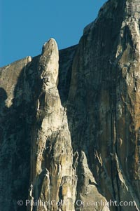 The Finger, a dramatic spire alongside Yosemite Falls that is a popular destination for advanced climbers, Yosemite Valley, Yosemite National Park, California