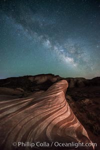 Milky Way galaxy rises above the Fire Wave, Valley of Fire State Park. Nevada, USA, natural history stock photograph, photo id 28554