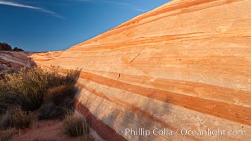 The Fire Wave, a beautiful sandstone formation exhibiting dramatic striations, striped layers in the geologic historical record, Valley of Fire State Park