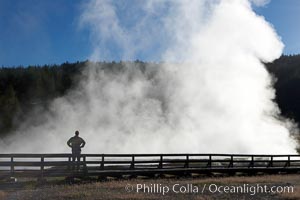 Firehole Lake creates a wall of steam in the early morning, Lower Geyser Basin, Yellowstone National Park, Wyoming