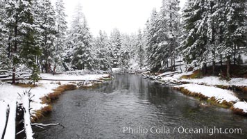 Firehole River in winter, snow, Yellowstone National Park, Wyoming
