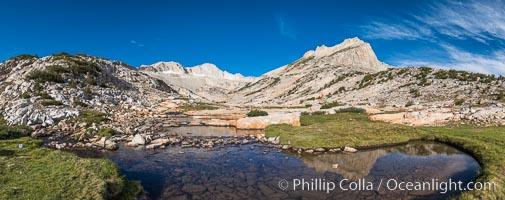 First View of Conness Lakes Basin with Mount Conness (12589' center) and North Peak (12242', right), Hoover Wilderness. California, USA, natural history stock photograph, photo id 31057