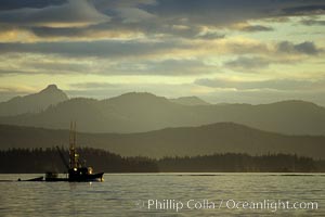 Fishing boat at sunset near the fishing town of Kake. Frederick Sound, Alaska, USA, natural history stock photograph, photo id 04583