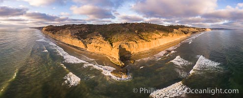 Flat Rock and Torrey Pines Seacliffs at Sunset, aerial photo, Torrey Pines State Reserve, San Diego, California