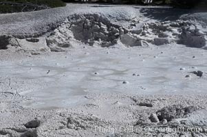 Fountain Paint Pots, mineral-colored mud bubbling with sulfuric acid, hot gases and silica, Lower Geyser Basin, Yellowstone National Park, Wyoming