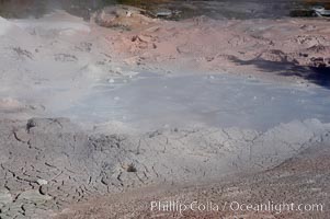 Fountain Paint Pot, a mud pot, boils and bubbles continuously.  It is composed of clay and fine silica.  Lower Geyser Basin, Yellowstone National Park, Wyoming