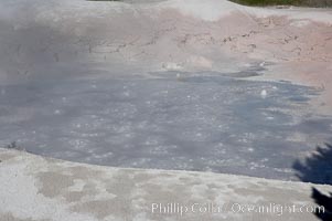 Fountain Paint Pot, a mud pot, boils and bubbles continuously.  It is composed of clay and fine silica.  Lower Geyser Basin, Yellowstone National Park, Wyoming