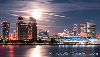 Full Moon over San Diego City Skyline, San Diego Convention Center