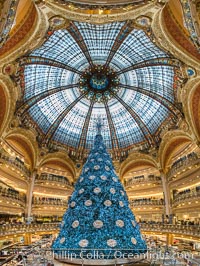 Christmas tree display at les Galeries Lafayette.  The Galeries Lafayette is an upmarket French department store company located on Boulevard Haussmann in the 9th arrondissement of Paris.