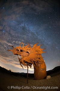 350-foot long sea serpent, a work of art in Borrego Springs by Ricardo Breceda, sunset, Galleta Meadows