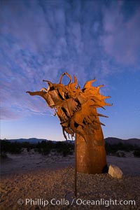 350-foot long sea serpent, a work of art in Borrego Springs by Ricardo Breceda, sunset, Galleta Meadows