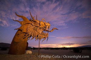 350-foot long sea serpent, a work of art in Borrego Springs by Ricardo Breceda, sunset, Galleta Meadows