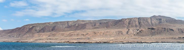 Geologic Terraces, San Clemente Island.  Multiple terraces on the island are seen, formed as the ocean level changes over eons. Panoramic photo
