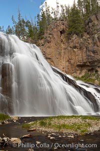 Gibbon Falls drops 80 feet through a deep canyon formed by the Gibbon River. Although visible from the road above, the best vantage point for viewing the falls is by hiking up the river itself, Yellowstone National Park, Wyoming