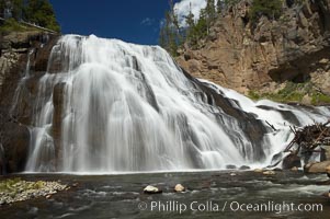 Gibbon Falls drops 80 feet through a deep canyon formed by the Gibbon River. Although visible from the road above, the best vantage point for viewing the falls is by hiking up the river itself, Yellowstone National Park, Wyoming