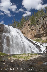 Gibbon Falls drops 80 feet through a deep canyon formed by the Gibbon River. Although visible from the road above, the best vantage point for viewing the falls is by hiking up the river itself, Yellowstone National Park, Wyoming