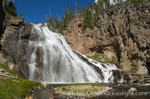 Gibbon Falls drops 80 feet through a deep canyon formed by the Gibbon River. Although visible from the road above, the best vantage point for viewing the falls is by hiking up the river itself, Yellowstone National Park, Wyoming