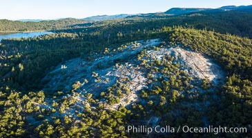 Glass Rock overlooking Bass Lake, California. Sierra Nevada. Aerial panoramic photograph