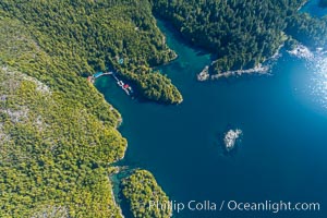 Gods Pocket Resort, on Hurst Island, part of Gods Pocket Provincial Park, aerial photo