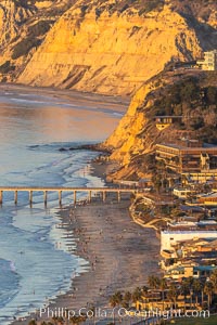 La Jolla Shores Coastline and Scripps Pier, Blacks Beach and Torrey Pines, aerial photo, sunset