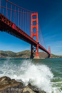 Golden Gate Bridge, viewed from Fort Point, with the Marin Headlands visible in the distance.  San Francisco