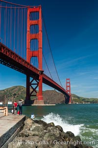 Golden Gate Bridge, viewed from Fort Point, with the Marin Headlands visible in the distance.  San Francisco