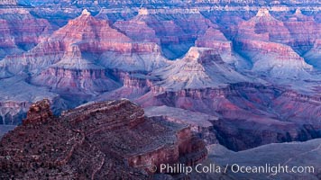 Grand Canyon at dusk, sunset, viewed from Grandeur Point on the south rim of Grand Canyon National Park