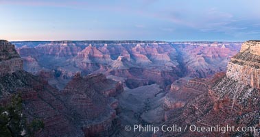 Grand Canyon at dusk, sunset, viewed from Grandeur Point on the south rim of Grand Canyon National Park