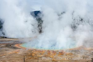 Grand Prismatic Spring steams in cold winter air, Midway Geyser Basin, Yellowstone National Park, Wyoming