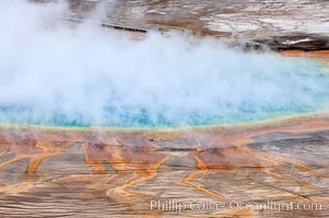 Grand Prismatic Spring steams in cold winter air, Midway Geyser Basin, Yellowstone National Park, Wyoming