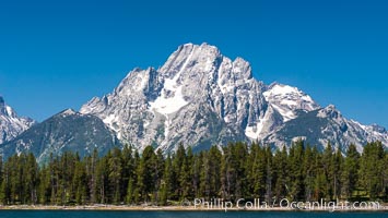 Mount Moran in the Teton Range rises above Jackson Lake, summer, Grand Teton National Park, Wyoming