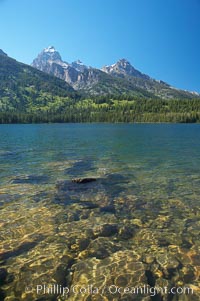 The Teton Range rises above Taggart Lake, Grand Teton National Park, Wyoming