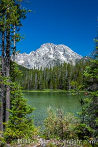 Mount Moran rises above String Lake, Grand Teton National Park, Wyoming