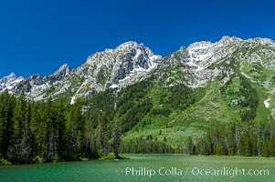 Mount Moran rises above String Lake, Grand Teton National Park, Wyoming