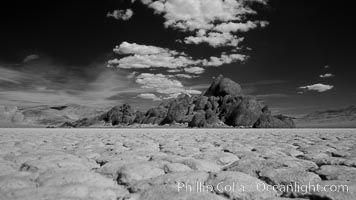 The Grandstand, standing above dried mud flats, on the Racetrack Playa in Death Valley. Death Valley National Park, California, USA, natural history stock photograph, photo id 25317