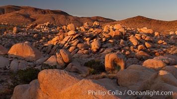Ancient granite boulders at sunset, Joshua Tree National Park.