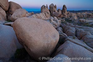 Ancient granite boulders at Joshua Tree National park, at sunset, Joshua Tree National Park, California