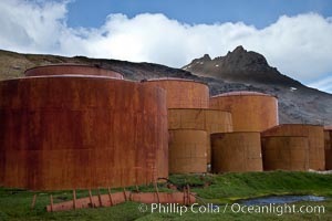 Grytviken whale station, abandoned storage tanks.