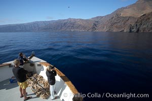 Guadalupe Island, cliffs rising above north end of the island over glassy seas, Guadalupe Island (Isla Guadalupe)