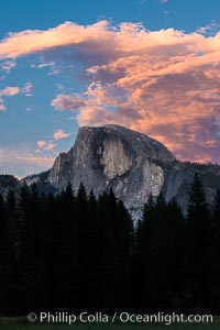 Half Dome and sunset clouds, evening.